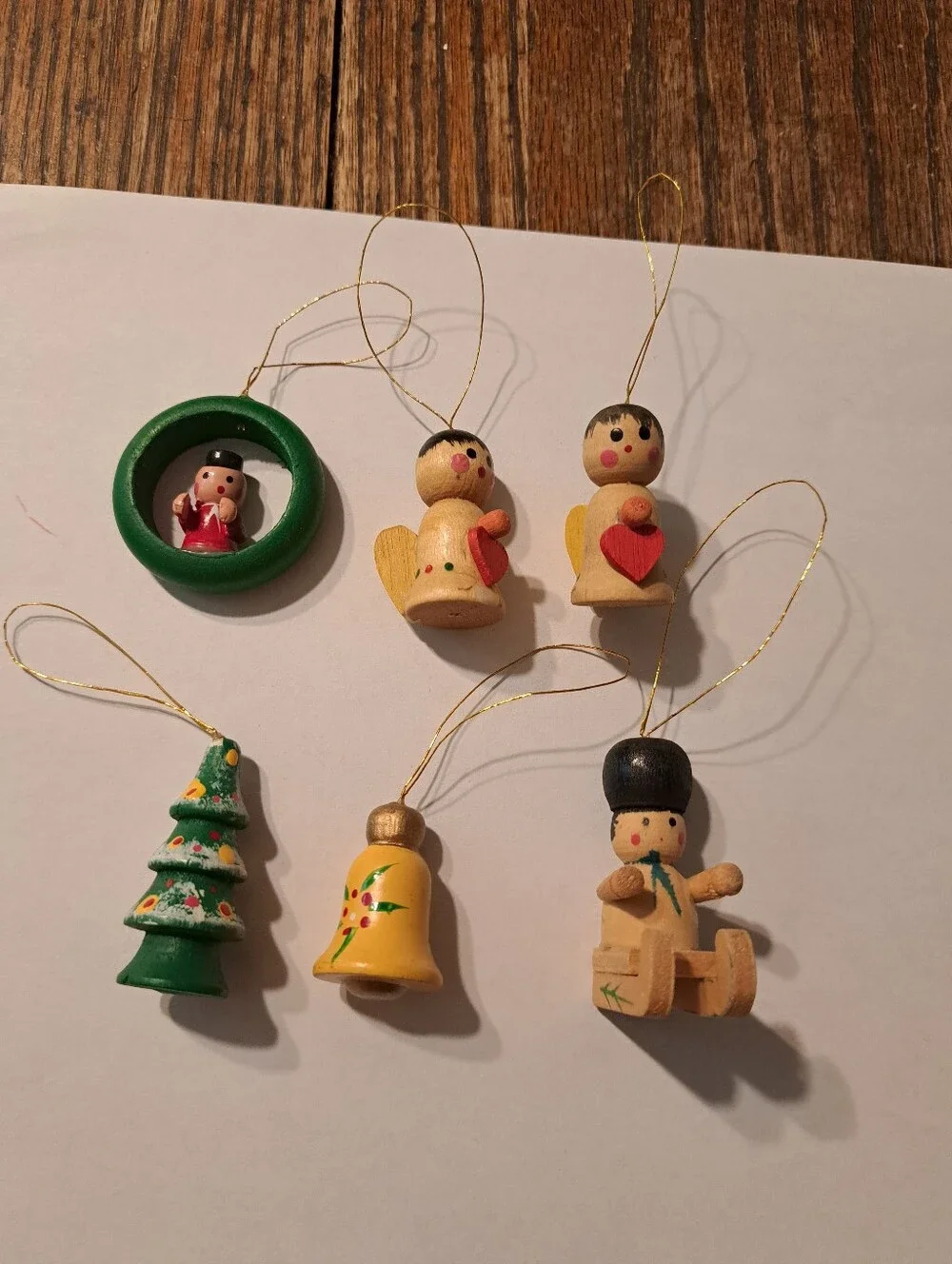 Vintage Wood Christmas Ornaments Lot 6 Hand Painted Wooden Rustic Farmhouse